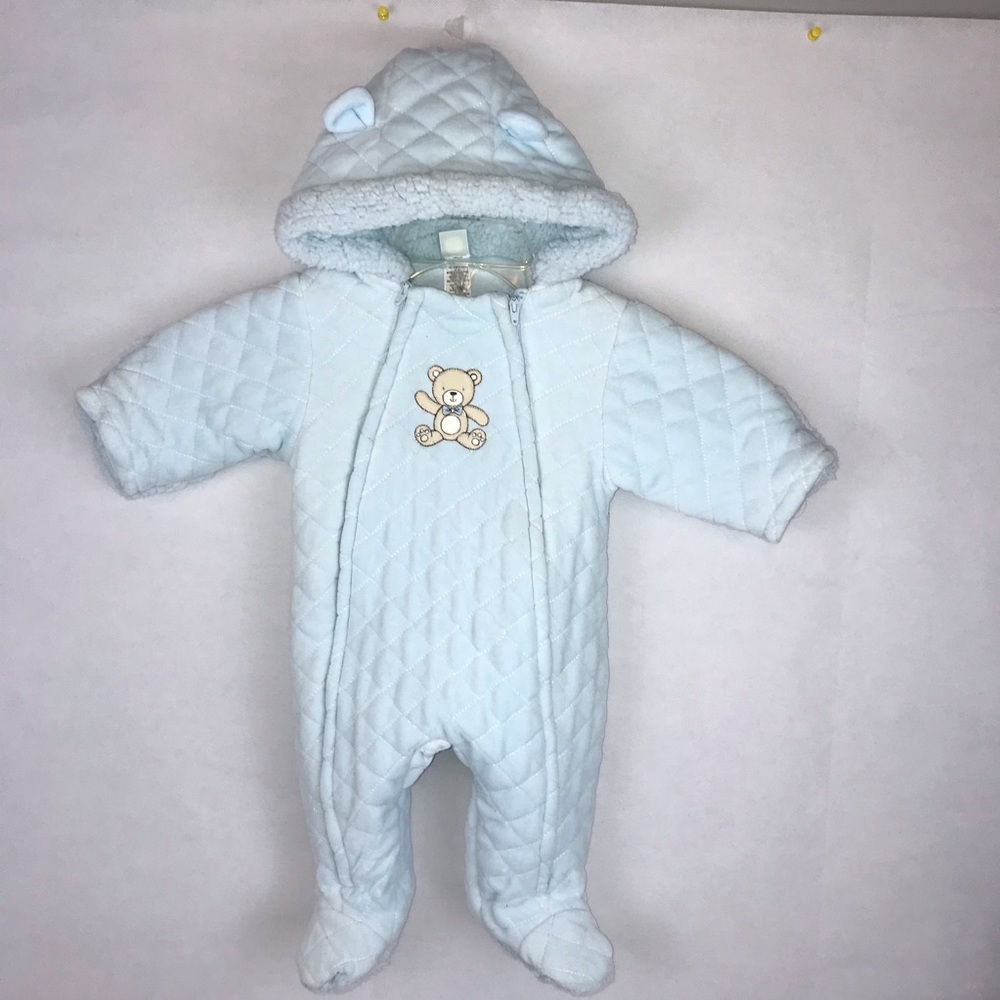 Little Me Infant Size 3-6 Mos. Light Blue Baby Quilted One Piece Baby Clothes